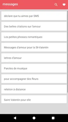 Messages d'amour et phrases android App screenshot 0