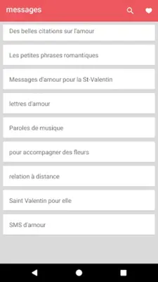 Messages d'amour et phrases android App screenshot 1